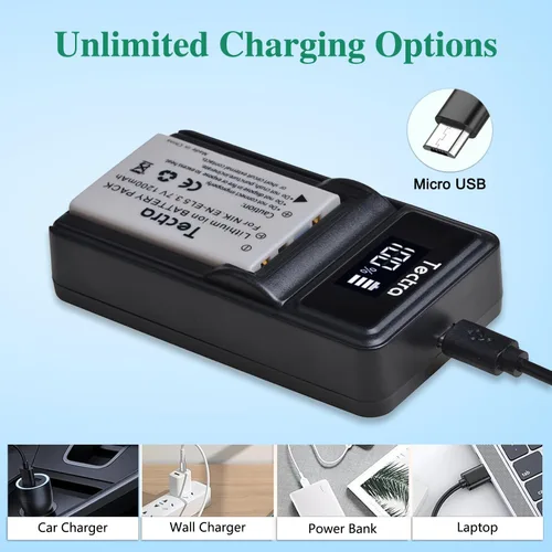 Miniatura 4 de Tectra 2 baterías EN-EL5 y cargador LED para cámaras Nikon Coolpix P530, P520, P510, P100, P500, P5100, P5000, P6000, P90, P80