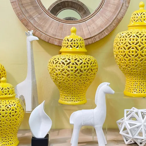 Miniatura 3 de Galt International Tarro de jengibre celosía de 19.5 pulgadas con tapa, impresionante decoración del hogar con intrincado trabajo de celosía Amarillo