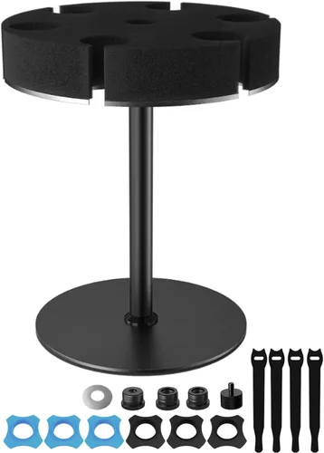 Miniatura 10 de Soporte para micrófono múltiple de hasta 6 micrófonos, soporte de micrófono de aluminio para micrófonos inalámbricos e inalámbricos, se monta