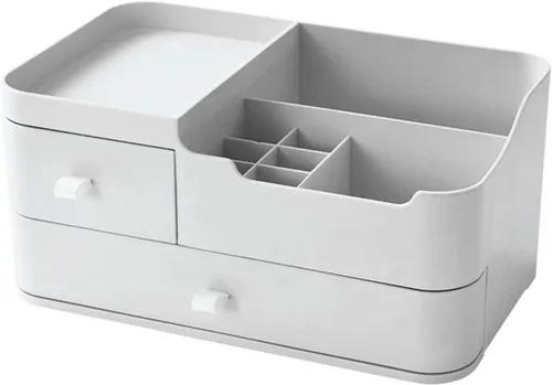 Escritorio de maquillaje organizador de cosméticos con cajones para cepillos, sombra de ojos, lociones, lápiz labial y esmalte de uñas, ideal para