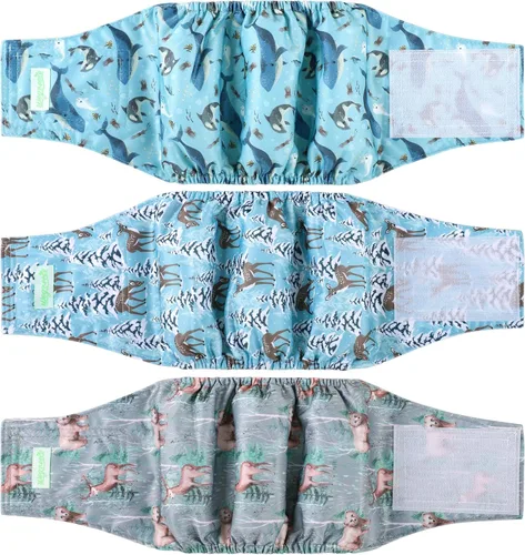 Miniatura 8 de wegreeco Banda Abdominal Lavable para Perros Machos (Patrón Elegante) - Paquete de 3 - Envoltura Abdominal Lavable para Perros Machos, Pañales