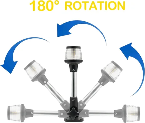 Miniatura 4 de MARINE SYSTEM Hecho 3-NM LED plegable de popa de barco luz de anclaje de barco de 360° para pontón y barco de pesca, 25 pulgadas, 12-24 V
