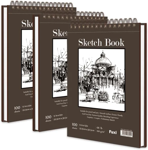 Miniatura 43 de Cuaderno de bocetos de 9 x 12 pulgadas, bloc de bocetos con espiral superior, paquete de 1 bloc de 100 hojas (68 libras/3.53 oz/m² - 100 g/m2)
