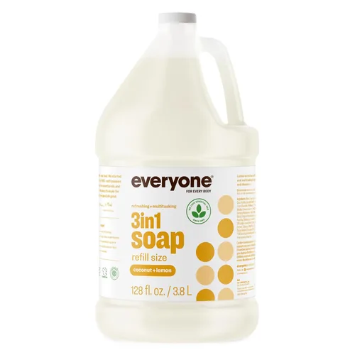 Everyone - Jabón 3 en 1, gel de baño, baño de burbujas, champú, 1 galón, coco y limón, hecho con aceites esenciales para hombres y mujeres