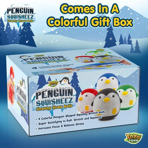 Miniatura 5 de YoYa Toys Penguin Squisheez - Pelotas blandas para aliviar el estrés (juego de 4) Juguetes elásticos en forma de animales para niños, niñas