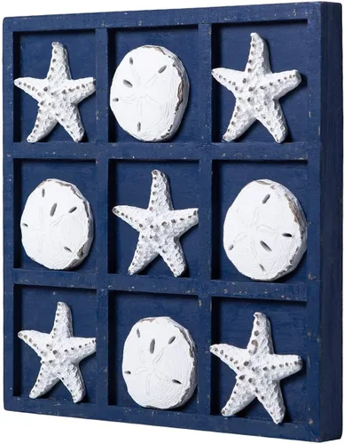 Miniatura 8 de SOFFEE DESIGN Estrella de mar de madera Tic Tac Toe Decoración Playa Océano estilo para decoración de habitación divertida, dólar de arena