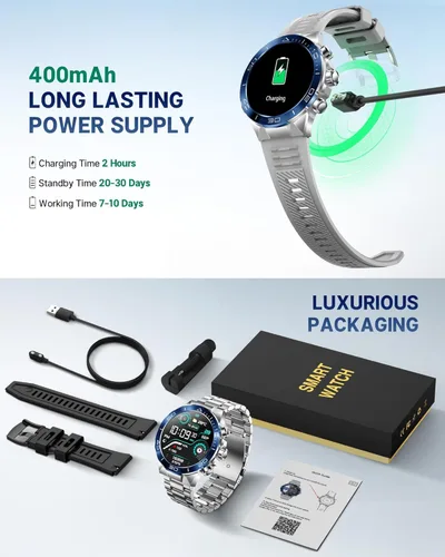 Miniatura 9 de Reloj inteligente para hombre (respuesta/hacer llamadas), pantalla AMOLED de 1.43 pulgadas con monitor saludable de 24 horas, más de 100 modos