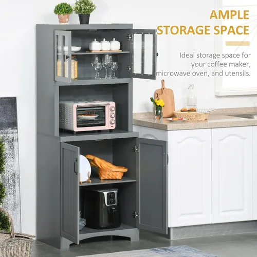Miniatura 4 de HOMCOM Armario de cocina, gabinete de despensa de 70 pulgadas con puerta enmarcada de vidrio, armario de almacenamiento con estantes ajustables