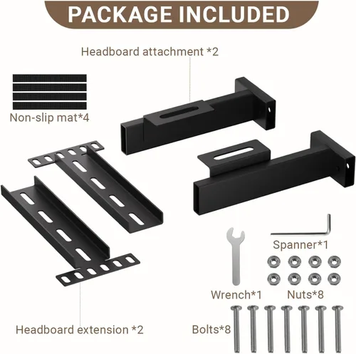 Miniatura 8 de Soportes de cabecera de cama ajustables, soportes de cabecera ajustables para marco de cama de metal, base de cama con kit de extensión de estribo