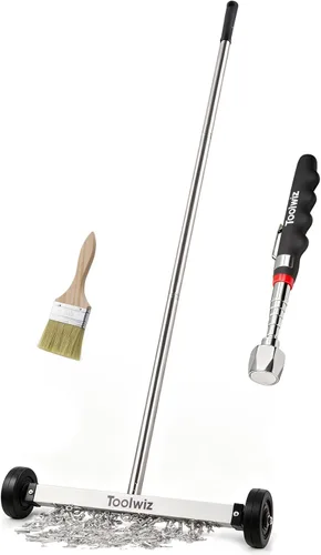 Miniatura 10 de Toolwiz Barredora magnética de 17 pulgadas, herramientas de techo para barredora de césped, herramientas de 8.8 libras con ruedas lisas para limpiar
