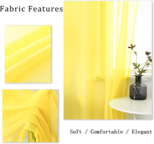 Miniatura 7 de DUALIFE Cortinas Amarillas de 72 Pulgadas de Largo para Dormitorio Juego de 2 Paneles con Ojales Ventana Semi Voile Filtrado de Luz Cortinas