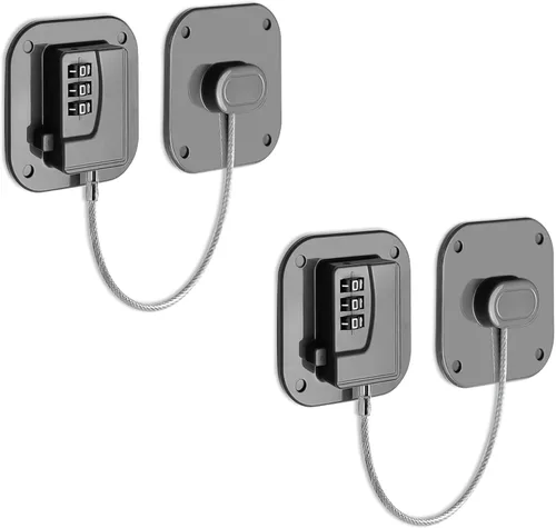 Miniatura 11 de Cerradura de refrigerador, cerradura de combinación resistente para congelador y armarios, fácil de instalar, no necesita llaves, pestillo de Negro