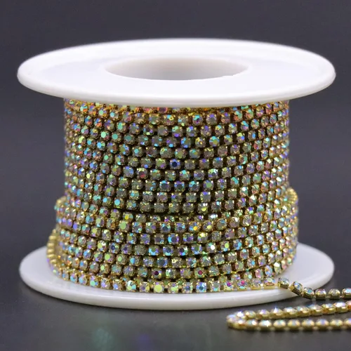 Miniatura 2 de Jerler 9 metros de adornos de diamantes de imitación con cadena cerrada SS6.5/2.0mm, cadena AB para costura, manualidades, ideal para bodas