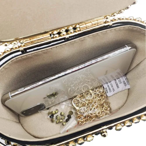 Miniatura 7 de Boutique De FGG Elegant Evening Handbag with Pearl Rhinestone Bucket Bag Crystal Clutch Purses for Wedding Party Small Tote