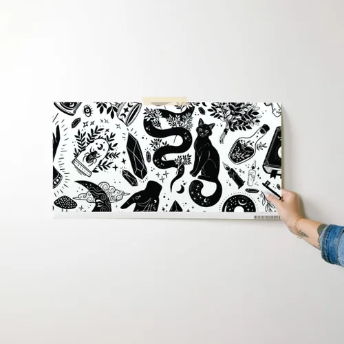 Miniatura 7 de Spoonflower Papel tapiz para despegar y pegar, color negro, blanco, gótico, gótico, mágico, de Halloween, bruja, monocromático, extraíble