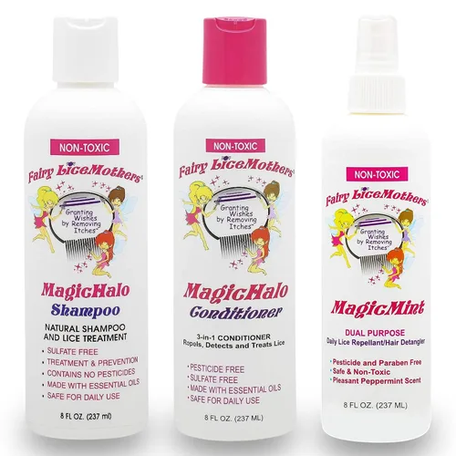 Fairy LiceMother - Kit de tratamiento de piojos MagicHalo de 8 onzas, champú, acondicionador, spray para el cabello