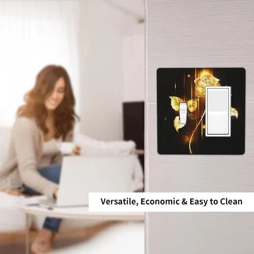 Miniatura 33 de Cubiertas de placa de pared de 3 gang con interruptor de luz de triple palanca, en negro y dorado con esplendor de oro rosa, estampado floral