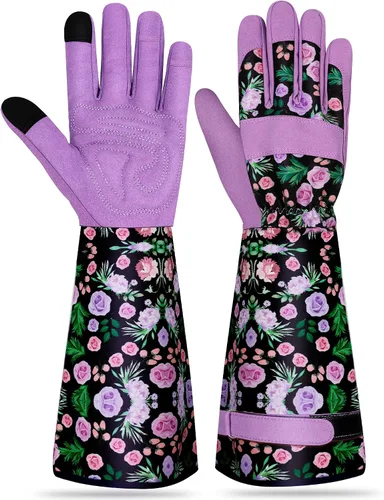 Guantes largos de jardinería para mujer, guantes de cuero a prueba de espinas, guantes de trabajo transpirables para mujeres, patio, exteriores