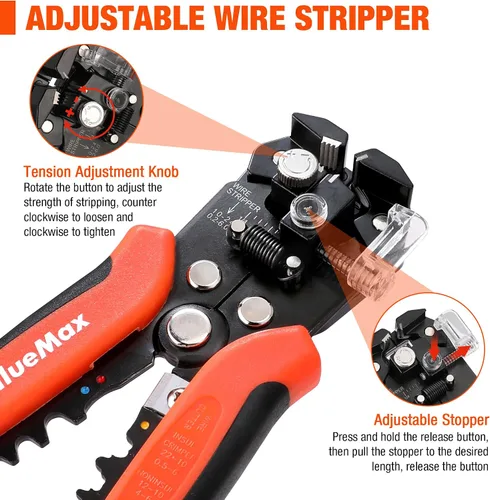 Miniatura 3 de ValueMax Juego de herramientas para pelacables de 266 piezas, herramienta automática autoajustable de 8 pulgadas para AWG 10-24, pelacables