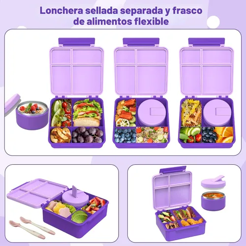 Miniatura 3 de Pawtong Lonchera Bento con termo de sopa de 8 onzas, recipientes de comida a prueba de fugas para niños con 4 compartimentos, recipiente de comida