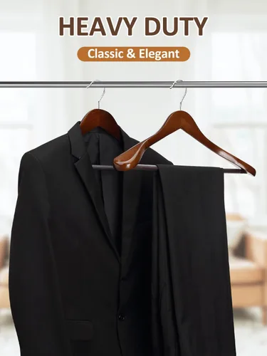 Miniatura 7 de AMKUFO Perchas de Madera de Hombro Ancho Paquete de 8 Perchas para Abrigos con Barra Antideslizante para Pantalones, Perchas de Traje de Servicio