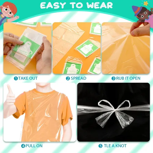 Miniatura 6 de Delantales desechables para niños, delantales de plástico transparente para niños, desechables, impermeables, para pintar, cocinar, 4-12
