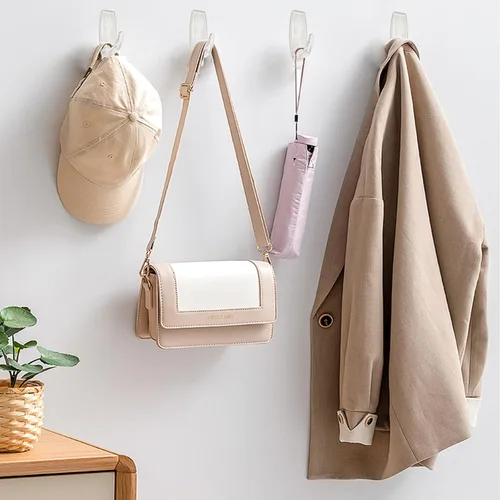 Miniatura 4 de 16 ganchos grandes + 20 tiras, ganchos transparentes con tiras extraíbles sin daños, ganchos de pared resistentes para colgar decoración del hogar
