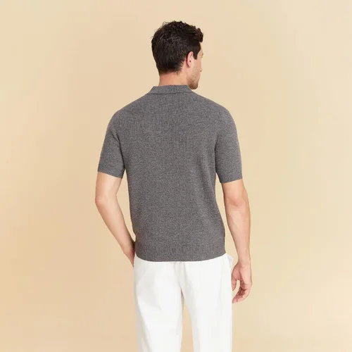 Miniatura 2 de GreenMount Polo de cachemira para hombre Jacquard manga corta suave ligero