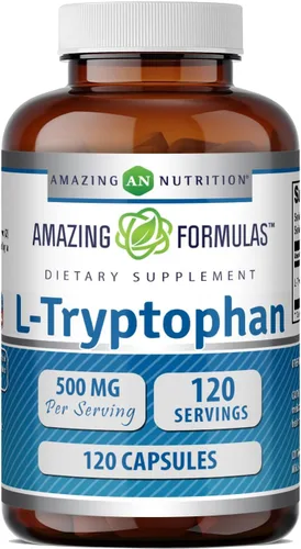 Amazing Formulas - Suplemento de aminoácidos L-triptófano | 500 mg por porción | Cápsulas | Sin OMG | Sin gluten | Fabricado en Estados Unidos