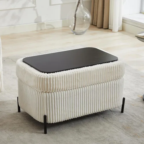 Miniatura 6 de Otomana redonda con patas de metal negro, reposapiés de 22.05 pulgadas de ancho, reposapiés tapizado para sala de estar, dormitorio, entrada