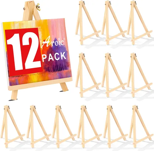 Paquete de 12 caballetes de madera de 9 pulgadas, caballete para pintar lienzos, arte y manualidades, trípode, caballete de fiesta para pintar,