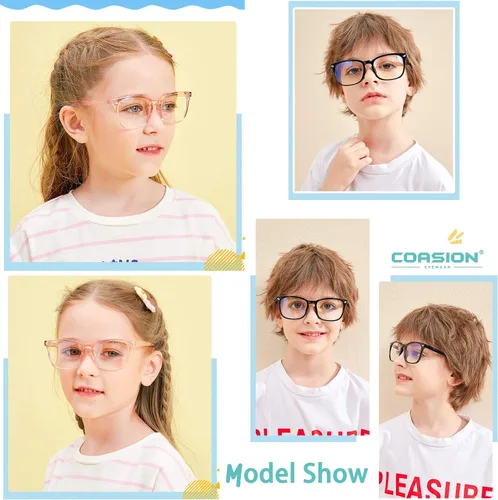 Miniatura 5 de COASION Gafas de pantalla azul para niños de 3 a 12 años, paquete de 3 gafas de bloqueo de luz azul para niñas y niños, anteojos falsos