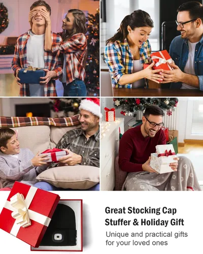 Miniatura 6 de Gorro Bluetooth con 4 luces LED, recargable por USB, con auriculares, gorro con altavoces estéreo y micrófono, para iluminar por la noche, gorro