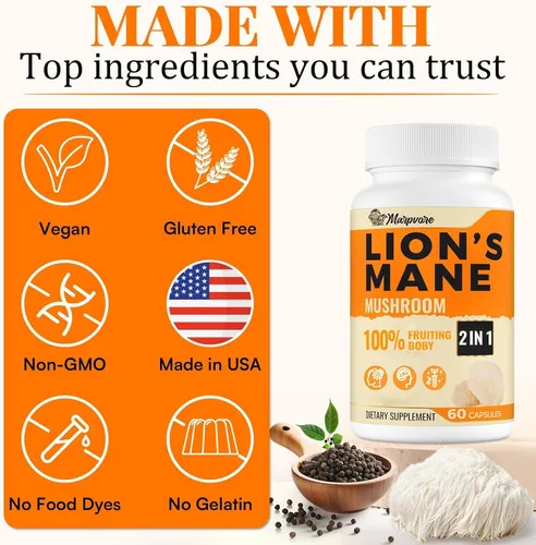 Miniatura 8 de Suplementos cerebrales de potencia 50X para memoria y concentración, cápsulas de suplemento de melena de león de 1400 mg Suplemento cerebral