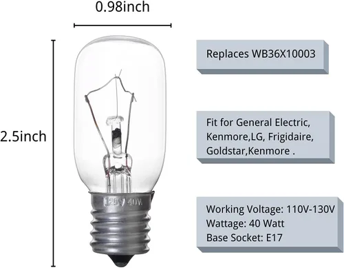 Miniatura 2 de Paquete de 5 bombillas para microondas GE WB36X10003 - Base E17 130V 40W Bombilla de microondas para horno microondas GE Maytag Frigidaire Kenmore