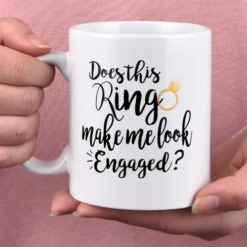 Miniatura 2 de Maustic Divertida taza de café con texto en inglés «Does This Ring Make Me Look Engaged», taza de café divertida para hombres y mujeres, cumpleaños