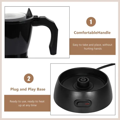 Miniatura 2 de Cafetera eléctrica para café expreso, 10.1 fl oz, 6 tazas de aluminio con protección contra sobrecalentamiento y base desmontable, cafetera italiana