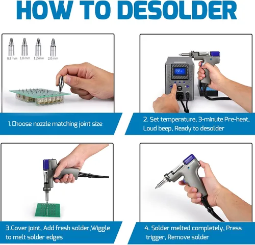 Miniatura 7 de WEP 948D-I - Estación de desoldadura de alta potencia de 110 W con 4 boquillas de desoldadura, control de temperatura con 3 canales preestablecidos