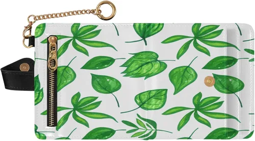 Miniatura 2 de Qilmy Green Leaves Compact Women's Wallet - RFID Blocking Bifold Card Case PU Leather Slim Travel Wallet with Zipper Coin Pocket, ID Window &