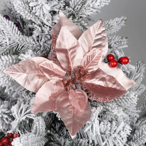 Miniatura 9 de YYCRAFT 12 flores artificiales de seda brillante con purpurina para decoración de árbol de Navidad (plata, 8 pulgadas)
