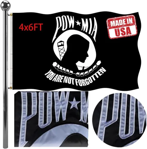 Miniatura 11 de Jayus Banderas militares Pow Mia de doble cara de 2 x 3 pulgadas para exteriores, nailon resistente 320D Pow You Are Not Forgotten Prisoner of War