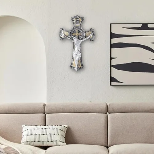 Miniatura 2 de Taprion Crucifijo de pared - Arte de pared de resina de San Benito - Cruz dorada de 10 pulgadas da bendición y lo sagrado espiritual: regalo de fe