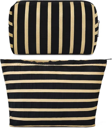 Miniatura 53 de SOIDRAM 2 Piezas de Bolsa de Maquillaje a Rayas Grande, Bolsa de Cosméticos de Cordura de Gran Capacidad, Bolsa de Lona Mixta de Artículos de Rayas