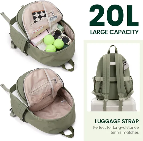 Miniatura 5 de Sucipi Bolsas de tenis para mujeres, Mochila bolsa acolchada para raqueta de tenis para raqueta de tenis, palas de pickleball, bádminton Verde