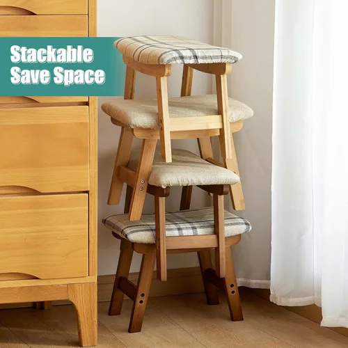 Miniatura 5 de viewcare Reposapiés otomano pequeño, taburete negro - Taburete de pie de madera para sala de estar, dormitorio y cocina
