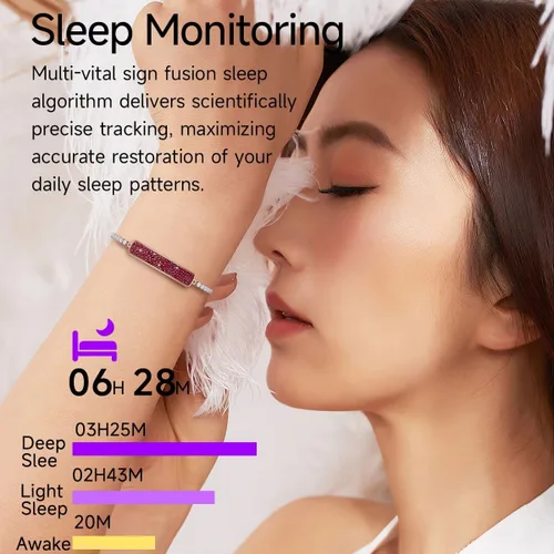 Miniatura 3 de Rastreador de actividad física elegante pulsera inteligente de diamantes para mujer pulsera de salud pulsera de frecuencia cardíaca monitor de Oro