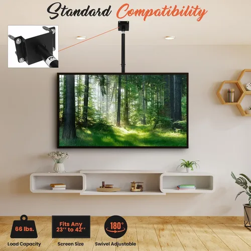 Miniatura 4 de Pyle Soporte de techo para TV de altura ajustable – Soporte de montaje universal VESA vertical giratorio e inclinable, soportes de 14 a 42 pulgadas