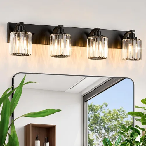 Miniatura 11 de 3 luces de cristal para tocador de baño, moderna lámpara de baño negra sobre espejo, luces de tocador para dormitorio, baño, pasillo, base E26