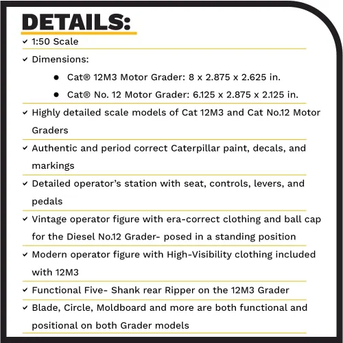 Miniatura 4 de Diecast Masters 1:50 Caterpillar Diesel No. 12 y 12M3 Motoniveladora, Evolution Series Cat Truck Camión para gatos modelo a escala coleccionable