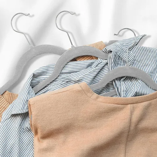 Miniatura 6 de Casafield 50 perchas de terciopelo para niños - Tamaño de 14 pulgadas para ropa de niños - Gris
